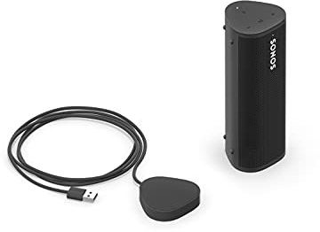Sonos Roam - Altoparlante Wi-Fi e Bluetooth + caricabatterie senza fili, impermeabile, controllo vocale con Google Assistant e AirPlay 2, con batteria, per streaming musica, colore: nero