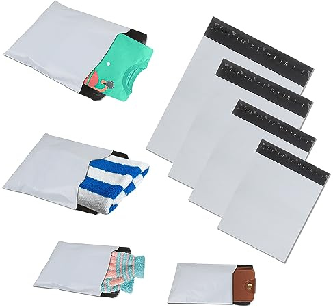 huruirui 100Pcs Enveloppe Plastique Expedition Pack Mixte de 4 Modèles Emballage Colis Vinted Plastiques Auto-Adhésive Inviolables et Imperméables Sacs d'expédition Pochette envoie colis vinted-Blanc