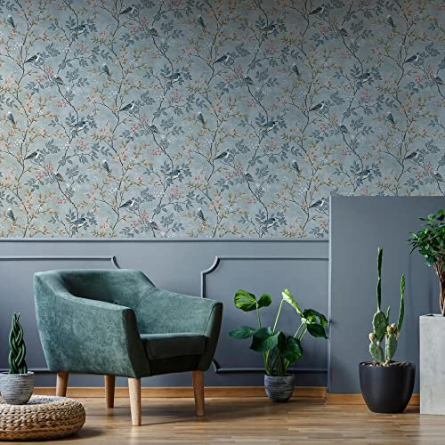 Superfresco Easy Birds of a Feathers Floral Denim Wallpaper | Paste The Wall | Blue Floral | Eco-Friendly
