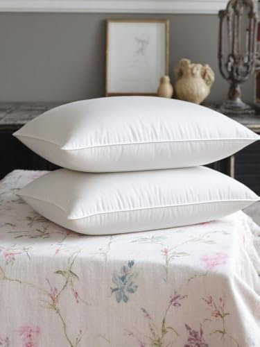 VL - Juego de 2 almohadas de plumas de pato de 1200 g/m², relleno extra suave, hipoalergénico, antiácaros, 85 % plumón, 15 % plumón, color blanco, de gama alta, para dormir de lado y espalda, 48 x 74