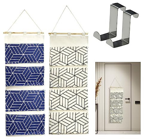 skytowards 2 Stück Hängeorganizer Tür Hängetasche Wand Hängeaufbewahrung 2 Farbe Aufbewahrungstasche mit 4 Taschen und 2 Metallhaken Faltbares Hängeregal Hänge Organizer für Badezimmer Schlafzimmer