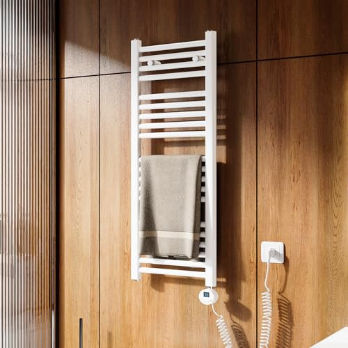 Heilmetz Badheizkörper Elektrisch 1000x400mm Badheizkörper Elektrisch mit Thermostat 300W Seitenanschluss Weiß gerade Badheizkörper mit Timer+Temperaturregler+Thermostat+LCD-Displays Energiesparend