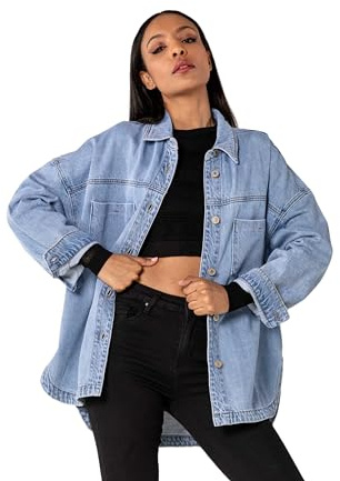 Nina Carter S539 dam överdimensionerad jeansskjorta lätt jeansjacka övergångsjacka skjortjackor med tvätteffekt använd look avslappnad, Ljusblå (S539), L