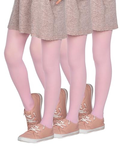 looksy Pack de 3 Medias Rosa Niña 40 Den Opacas Lisas Microfibra Ballet Suaves y Elásticas Pantimedias Infantil para Uniforme Escolar Danza, Rosa 98-104 cm