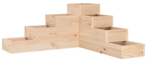 vidaXL Pflanzentreppe, L-Form Blumentreppe Blumenständer, Pflanzkübel mit 4 Stufen, Pflanzkasten Pflanzgefäß Blumenbank, Massivholz Kiefer
