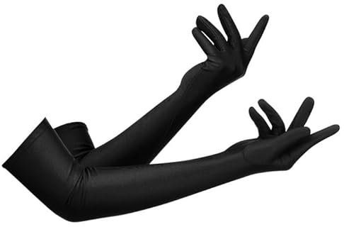 1 Paar Damen Handschuhe Elegant, Lange Abendhandschuhe aus Elastan-Gewebe für Halloween, Karneval, Fasching, Fest, Party, Kostüm - Weiße 1920er Stil Opernhandschuhe im Vintage Design, Hochwertiges