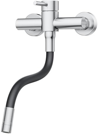 HURRAN Wasserhahn Wandmontage, 360° Schwenkbare Küchenarmatur mit Silikonschlauch, Einhebelmischer aus Edelstahl, Gebürstetes Nickel