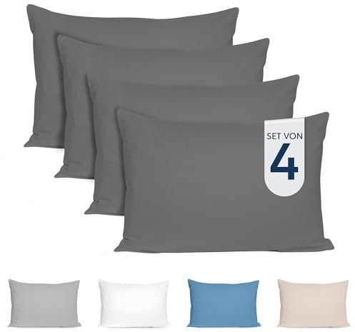 Dreamzie Kissenbezug 40x60 (4er Set) - 100% Jersey Baumwolle 150 g/qm Kissenbezüge - Anthrazit - Für Kissen 40 x 60 cm - Kissenhülle - Kissenbezug - Resistent und Hypoallergen - Zertifiziert Oeko-Tex