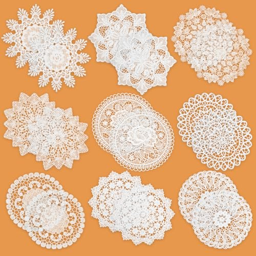 Phantomon 18 Pieces 8 Inch White Crochet Lace Coasters Vintage Cotton Lace Doilies Round Placemats for Rustic Table Decor, Kitchen, Dining Room, Weddings, Christmas, Cup, Vase (8 Inch)