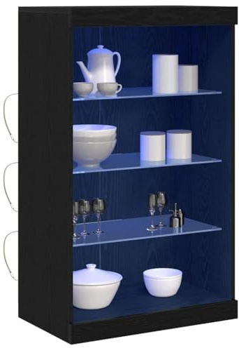 vidaXL LED-sido bord Svart Ek 60,5 x 37 x 100 cm Konstruerat trä, Snygg förvaringsmöbel, modern rektangulär sideboard, LED ambient belysningsdisplay, mångsidigt samtida skåp