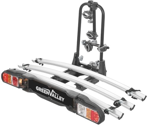 Green Valley Portabici Tilting a Piattaforma su Gancio Traino Auto – 3 Bici Classiche o 2 Elettriche (VAE) – Sistema Basculante Avanzato - 60kg