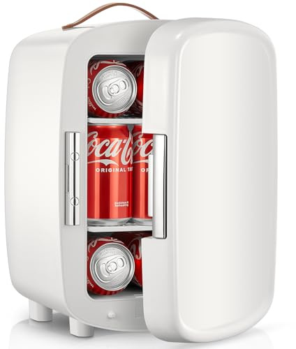 FOHERE Mini Fridge 10 Litre/12Cans, Mini Fridges for Bedrooms, AC/DC Cooler, Portable Small Fridge for Car, Office,Travel, Home/Skincare, Makeup, Cosmetics/Drinks, Fruit, Food, White