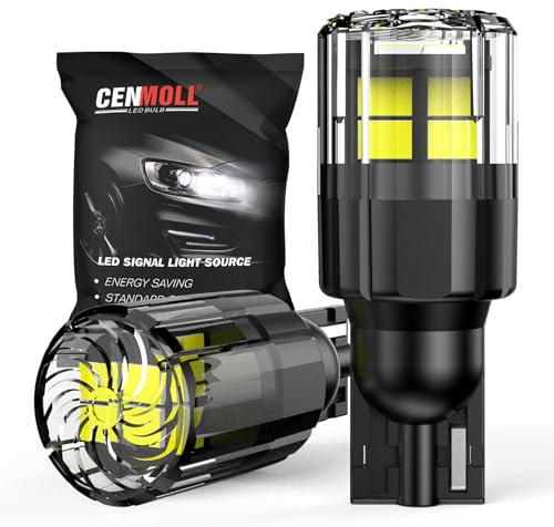 Cenmoll 955 W16W glödlampa vit, 3 200 LM superljus 12 V-24 V inbyggt lastmotstånd 955 921 912 906 904 T15 W16W LED-lampa CANBUS felfri ersättning för backup-ljus backljus, 2-pack