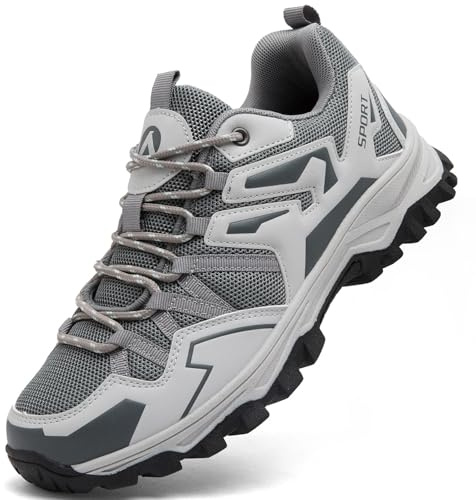 Mufanton Zapatillas de Senderismo Hombres Zapatillas de Trekking Botas de Montaña Transpirable Antideslizante Ligeras Zapatos de Camping,Gris,EU44