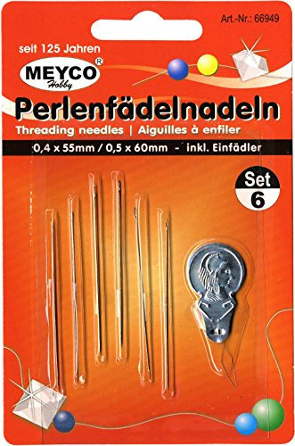 Perlenfädelnadeln, 6er-Set - Perlen Fädelnadeln 0,4x55mm und 0,5x60mm inkl Einfädler
