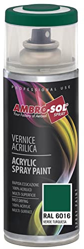 AMBRO-SOL - Pintura acrílica en spray, color Verde turquesa, RAL 6016, resultado profesional en múltiples superficies, exteriores e interiores, 400 ml