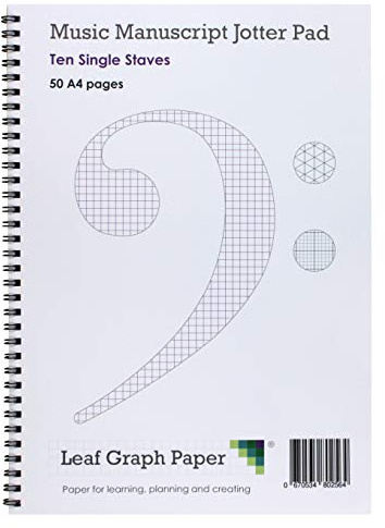 Leaf Graph A4 Manuscript Music Paper, 10 Single Stave/Staff, Wirebound Book, 50 Pages (25 Leaves) for Songwriting and Music Composition