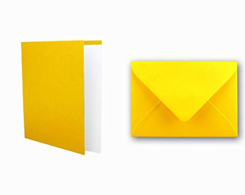 25x Kartenset DIN A6 inkl. Briefumschlägen & extra Einlegeblätter - Blanko Klappkarten in Honig-Gelb im DIN A6 Format - Karten zum Selbstgestalten für Einladungen und Grüße