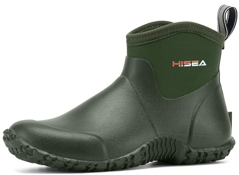 HISEA Men's Rain Boots, Ankle Height Garden Shoes Waterproof Insulated Rubber Neoprene Mud Boots Anti-Slip Outdoor Work Booties for Gardening Farming Camping Fishing and Yard Working, Size 14 Green