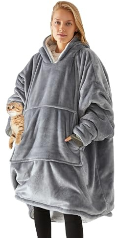 SHUOJIA Couverture Sweat à Capuche Femme Homme Chaud Doux Pull En Polaire Avec Poche Frontale Unisexe Robe De Couverture Flanelle (Gray)