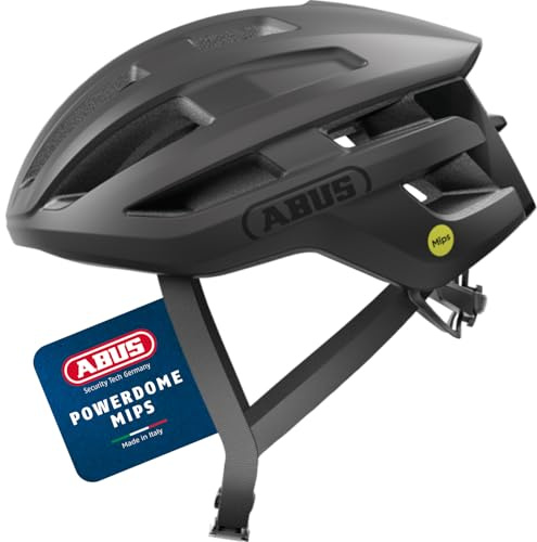 ABUS Rennradhelm PowerDome MIPS - leichter Fahrradhelm mit cleverem Belüftungssystem und Aufprallschutz - Made in Italy - für Damen und Herren - Schwarz, Größe S
