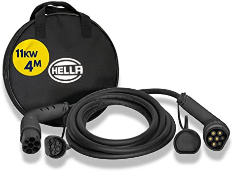 HELLA 8KE 358 255-011 Câble de Charge Type 2 11 KW pour Voitures électriques EV et Plug-in Hybrid 3 phasé 16 A 4 m Noir