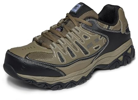 Skechers Men's Work Cankton Steel Toe Construction Shoe, Pebble/Black, 8