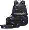Vmokki Schulrucksack Weltraum Muster 3 Set für Jungen Mädchen Kinder Schulranzen + Kühltasche + Federmäppchen Wasserdicht Reflektierend Leicht Groß Schule Rucksack (Blau)