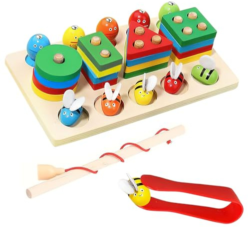TAIHOBO Pusselspel för barn pedagogiska, montessorispel 1 2 3 år gammal, träspel barn Montessori, Montessorispel 3 i 1 sortera och stapla leksaker för pojkar och flickor