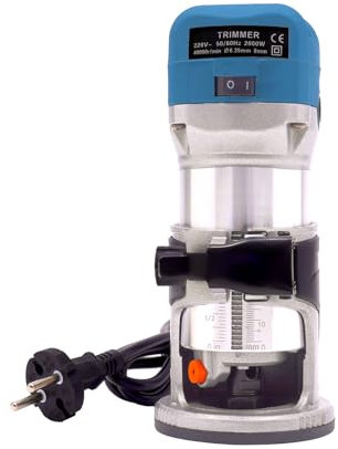 Fresa elettrica per legno, fresa per legno, 2000 W, con 6 livelli di velocità per la lavorazione del legno, fresa multifunzione con 15 frese (blu)