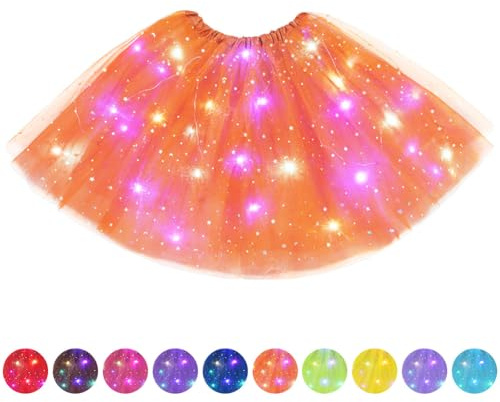 AYBUY Jupe Tutu LED pour Femme, Jupe Tutu en Tulle à Trois Couches pour Adultes Parti Ballet Danse Fancy Dress Halloween, Orange