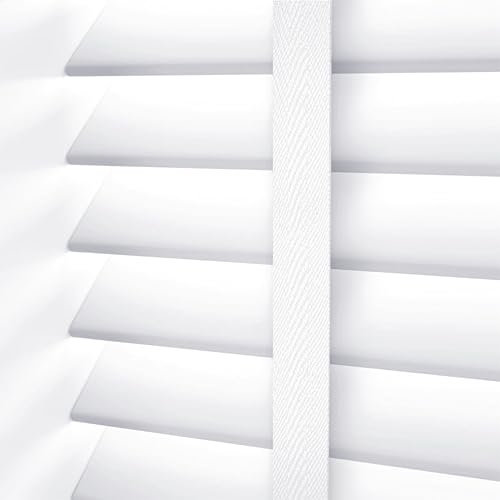 Ruby deals Custom Made to Measure Faux Wood Venetian Blinds Window - Easy Fit Child Safe Home Office -50mm Slats with Aluminum Headrail Tape Design White Venetian Blind, W75cm x L150cm