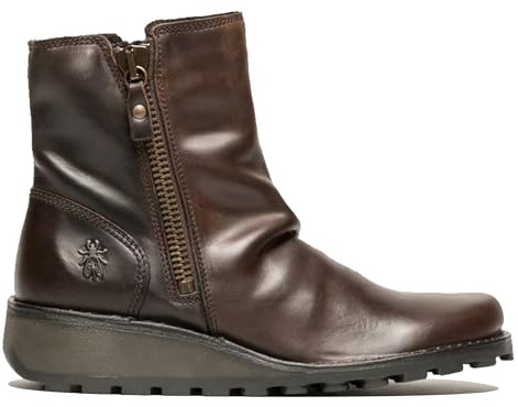 Infinity Leather Botines Chelsea FLY MON944 de Piel con Tacón de Cuña y Cremallera Hasta el Tobillo Para Mujer