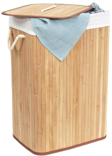 Cesto Ropa Sucia con Tapa - 72L Cesta de Lavandería de Bambú, Plegable, con Bolsa Lavable Extraíble, Asas, para Lavandería y Dormitorio (40x30x60cm)