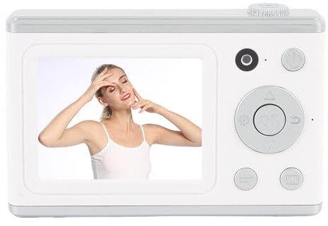 XUMIUZIY Digitalkamera, 64 MP 1080P Dual Objektiv Vlogging Kamera mit LED Fülllicht Selfie Spiegel, 2,4 Zoll Farbdisplay, 800 mAh Akku, Filtereffekte für Kinder, Jugendliche und (White)