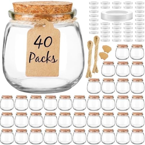 Confezione da 40 barattoli spessi per candele da 200 ml, contenitori vuoti con coperchi in sughero, coperchi in polietilene per bomboniere, decorazioni per feste, trasparenti