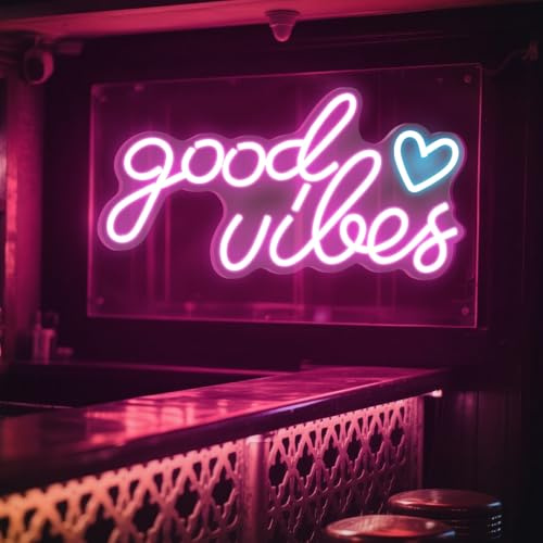 Good Vibes Targa al neon,Insegna al Neon Led Personalizzata,USB, luce al neon, decorazione da parete a LED,Parete Scritta Luminosa Personalizzata per Feste Compleanno Matrimoni Negozi Bar (Rosa 1)