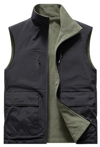Generisch Chaleco reversible acolchado para primavera, hombres, deporte al aire libre, camisa interior cálida, para los hombros, ropa de trabajo, chaleco con bolsillos, chaqueta de traje para hombres