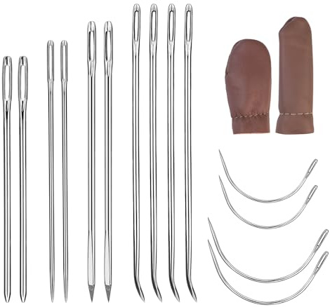 Easusy 16 PCS Hand Sewing Needles Kit, Curved Needle, Leather Sewing Needles for Home Upholstery, Leather Needles for Hand Sewing, Carpet Canvas Repair
