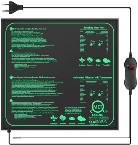 Pfloge Värmematta med termostat, 50 W värmematta, terrarium, PVC vattentäta växter, växthus, värmekudde, möjliggör temperaturkontroll i 1 ℃ (20–45 ℃), för sticklingar, husdjur och reptiler