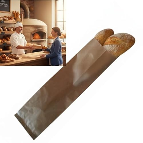 TODOKRAFT Bolsas de Papel Kraft para Pan, 100 Unidades, Varios Tamaños: 9x51cm, 14x51cm, 18x51cm, 23x39cm, para Baguettes, Barras y Hogazas (2 Barras 18+07x51 cm)