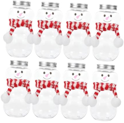 Ronyme 8Pcs Christmas Snowman Bottles Candy Containers, Clear Plastic Juice Bottle, Milk Bottle, Chocolates Candy Jars Santa Claus Ornaments, Empty 500ml for Party Favors Beverage Container