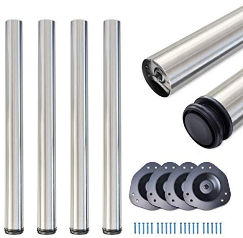 sossai® Standard Tischbeine STBGS | höhenverstellbar | Design: gebürsteter Edelstahl | 4 Stück | Höhe: 71 cm (710 mm) einstellbar +2cm | Montagezubehör inklusive