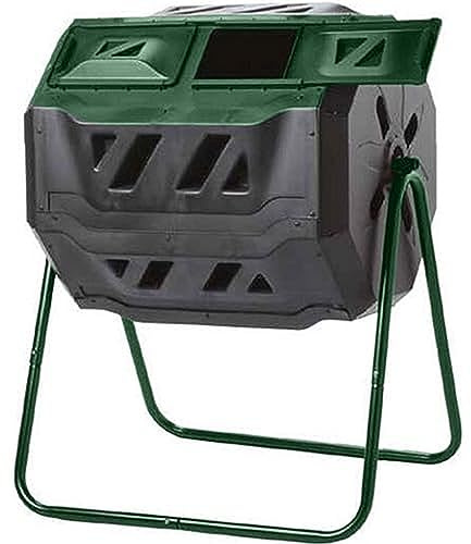 Exaco Trading Company Exaco Mr.Spin Compost Tumbler - 160 Liters / 43 Gallon, Dual Chamber Composter On Two-Leg Stand,Green/Black