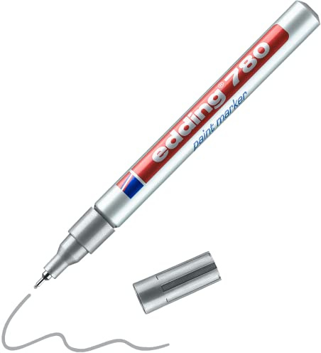edding 780 lackmarkörer – silver – 1 penna – rund spets 0,8 mm – färgpenna för märkning och märkning av metall, glas, sten eller plast – värmebeständig, permanent, tork- och vattentät