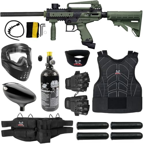Maddog Tippmann Cronus Tactical Protective Paintball Gun Kit Marker Starter Package - Comes with Chest Protector, Anti-Fog Mask, Paintball Pods, Half-Finger Gloves, Neck Protector & 48 CI HPA Tank