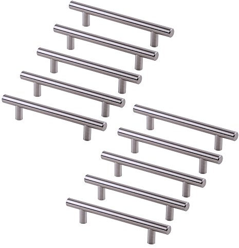 Emuca 9164051 Maniglia per mobile diametro Ø12mm, CC 320mm, Acciaio, Nichel satinato, Set di 10