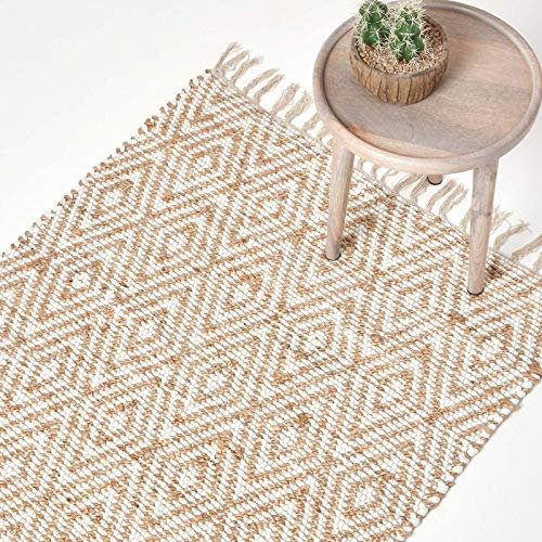 Homescapes Flickenteppich Sierra Natur 160x230 cm, Flachgewebe-Teppich mit Ethno-Muster, handgewebt im Chindi-Stil aus Hanf, Baumwolle & Recycling-Material
