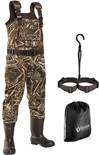 OXYVAN Duck Hunting Waders with 600G Rubber Boots Waterproof Insulated, Neoprene Realtree MAX5 Camo Fishing Chest Waders for Big and Tall Men & Women(Includes Boots Hanger&Storage Bag)
