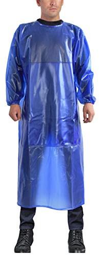 Chemical Resistant Apron with Sleeves - Waterproof Acid Plastic Suit, Adjustable Back Closure (S-M, Royal Blue)